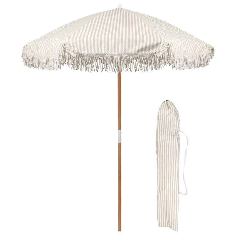 1.4M Decorative Wooden Garden Parasol – Tassel Fringe Design 1