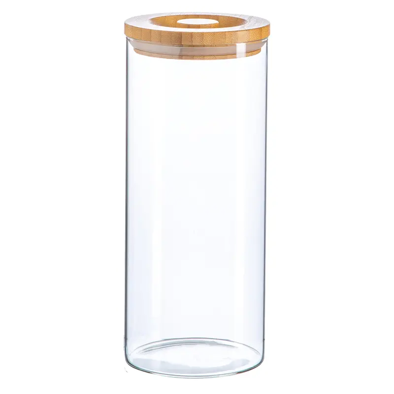 1.5L Artisan Carved Wooden-Lid Glass Jar 1