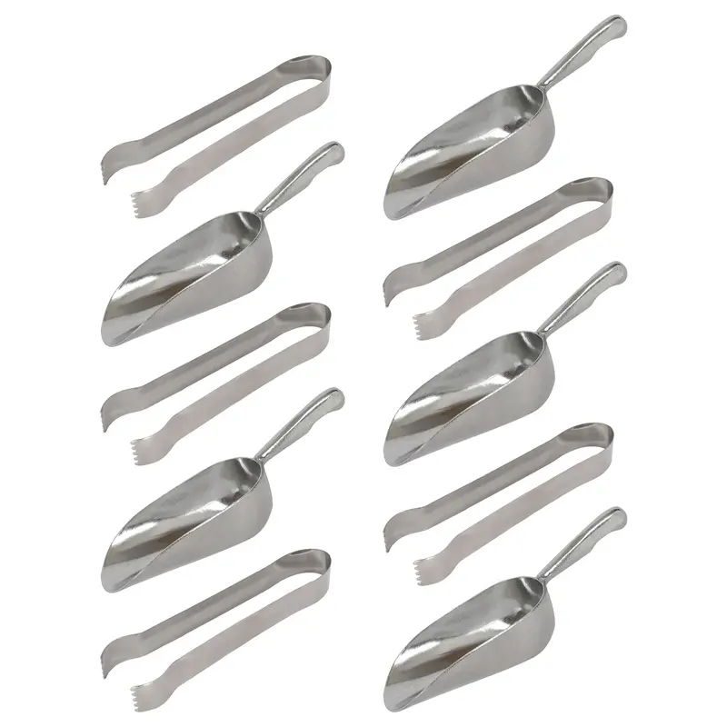 10-Piece Aluminium Ice Scoop And Tongs Combo Set 1