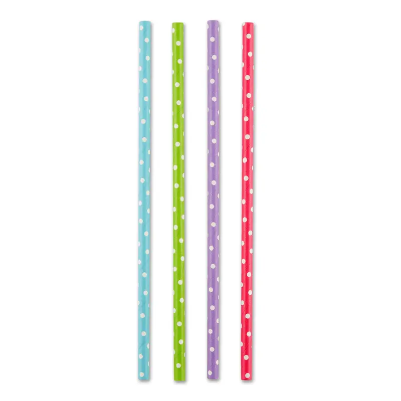 100-Pack Polka Dot Design Biodegradable Paper Straws 1