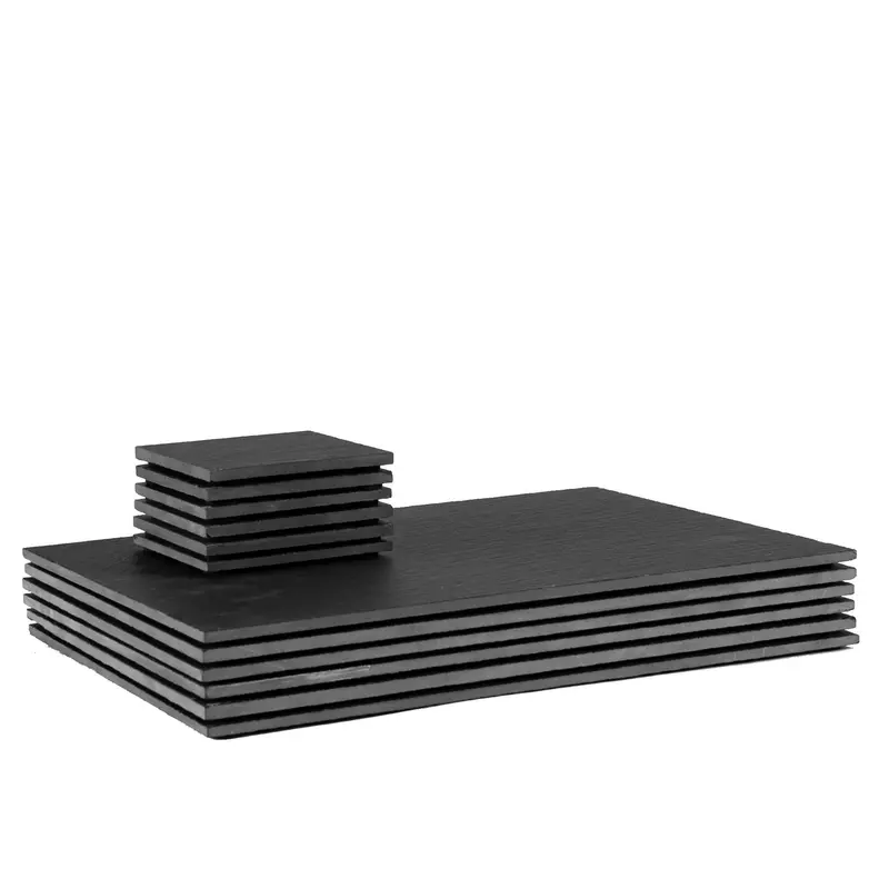 12-Piece Black Rectangle Linea Slate Placemats & Coasters Set 1