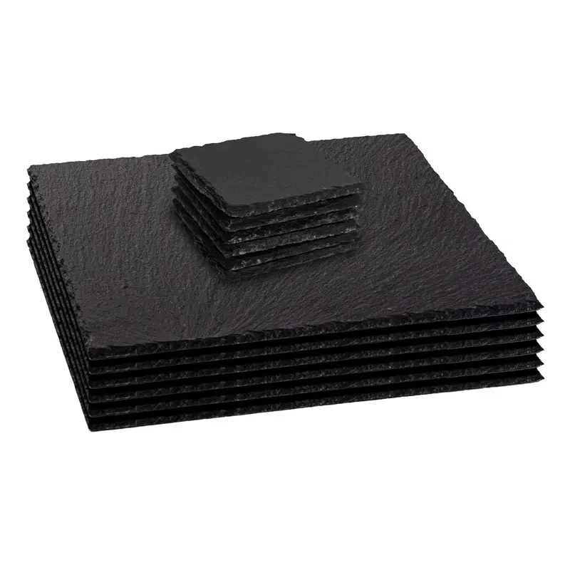 12-Piece Black Square Slate Placemats And Coasters Bundle 1