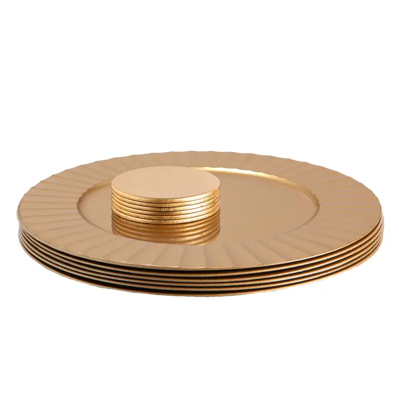 12-Piece Fluted Round Charger Plate Set – 33Cm, Elegant Contoured Design 1