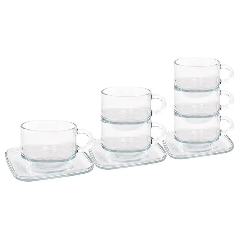 12-Piece Stackable Glass Coffee Cup & Saucer Set – 270Ml Capacity 1