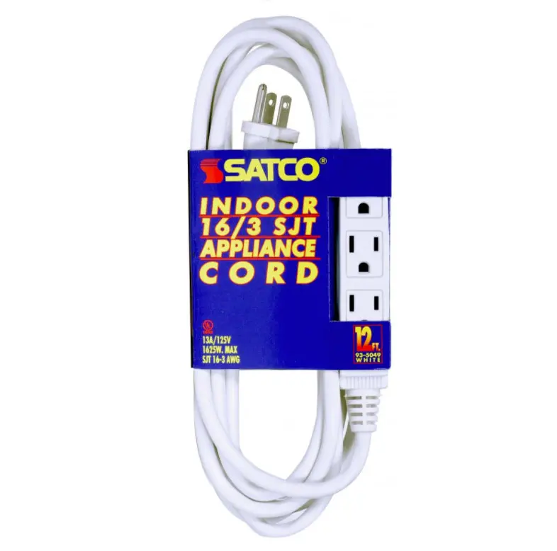 16/3 Sjt White Extension Cord – 12-Foot Heavy-Duty Power Cable 1