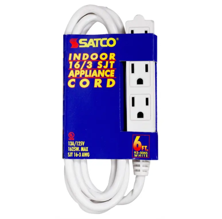 16/3 Sjt White Extension Cord – 6-Foot Lightweight Power Cable 1