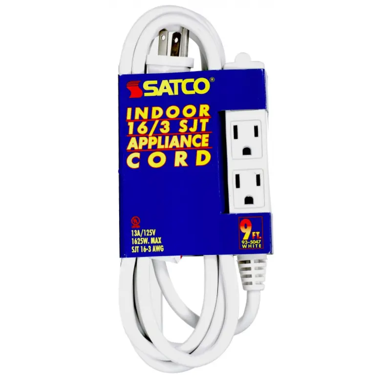 16/3 Sjt White Extension Cord – 9-Foot Durable Power Lead 1
