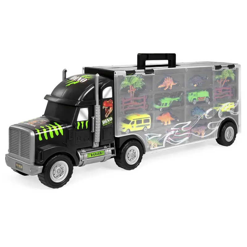 16-Piece Semi-Truck Carrier Toy Set With Cars, Dinosaurs & Play Features – Multicolor 1