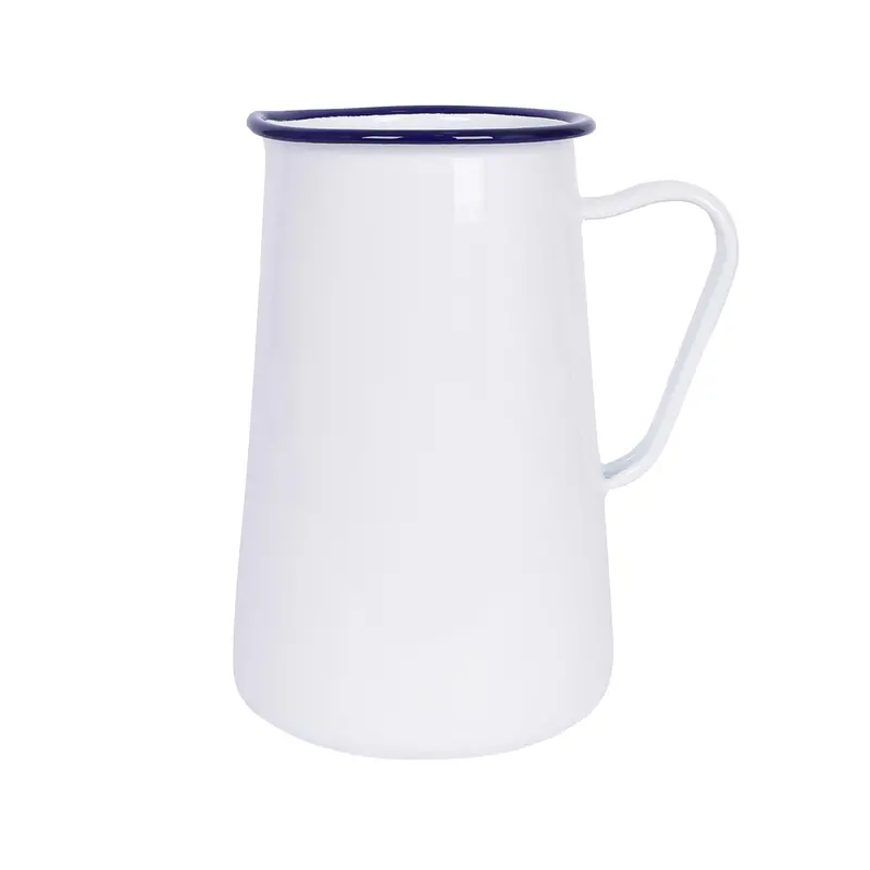 2.1L Blue-Trimmed White Enamel Water Jug 1