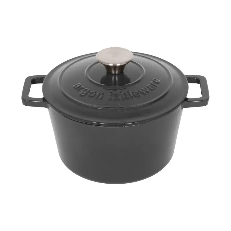 2.8-Litre Charcoal Grey Round Cast Iron Casserole Pot With Lid 1