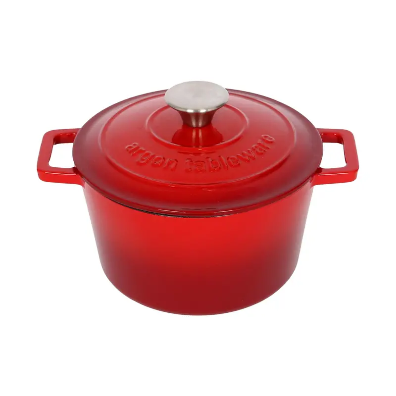2.8-Litre Crimson-To-Burgundy Ombre Round Cast Iron Casserole Pot With Lid 1