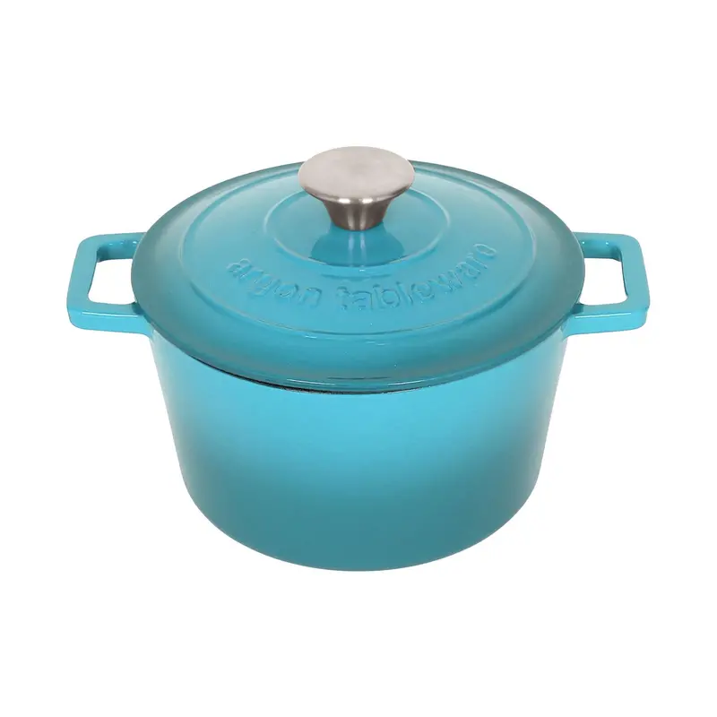 2.8-Litre Teal-To-Deep Blue Ombre Round Cast Iron Casserole Pot With Lid 1