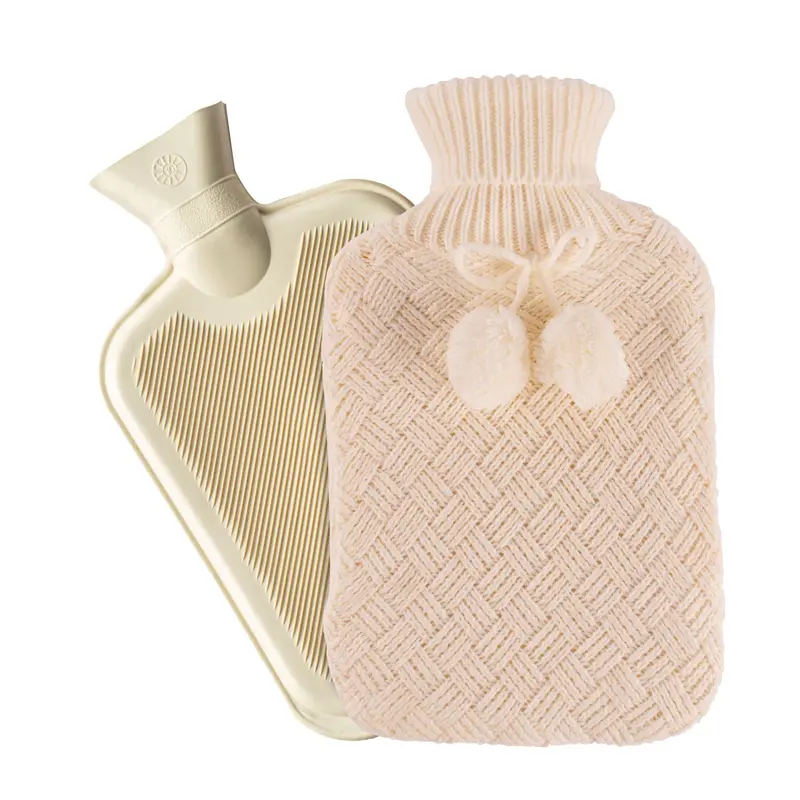 2-Litre Pom-Pom Knitted Hot Water Bottle Set With Cover 1
