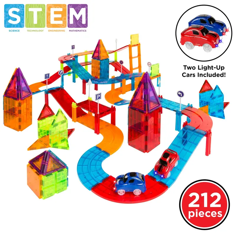 212-Piece Magnetic Stem Race Track Kit For Kids – Features 2 Remote-Control Cars 1