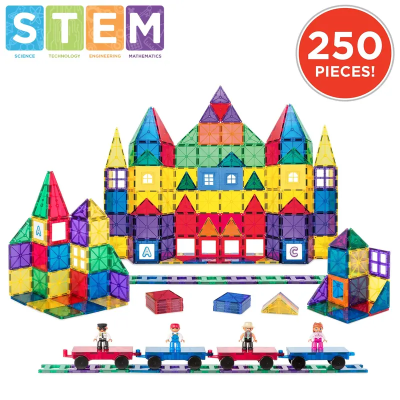 250-Piece Stem Magnetic Tile Set For Kids – Rainbow 3D Building Toy 1