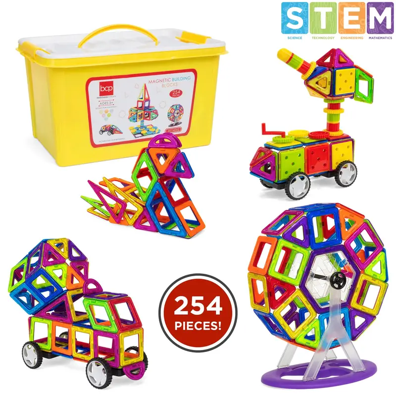 254-Piece Magnetic Building Tile Set For Kids – Includes Storage Bin & Color Variety 1