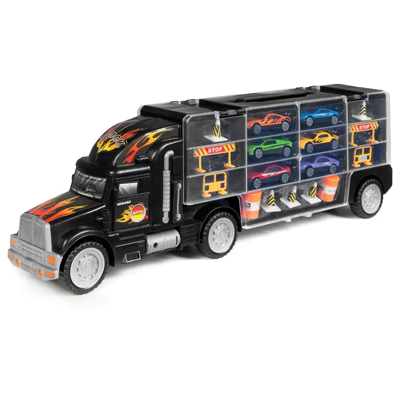 29-Piece Dual-Sided Toy Truck Carrier Set With 11 Play Accessories And 18 Mini Vehicles 1