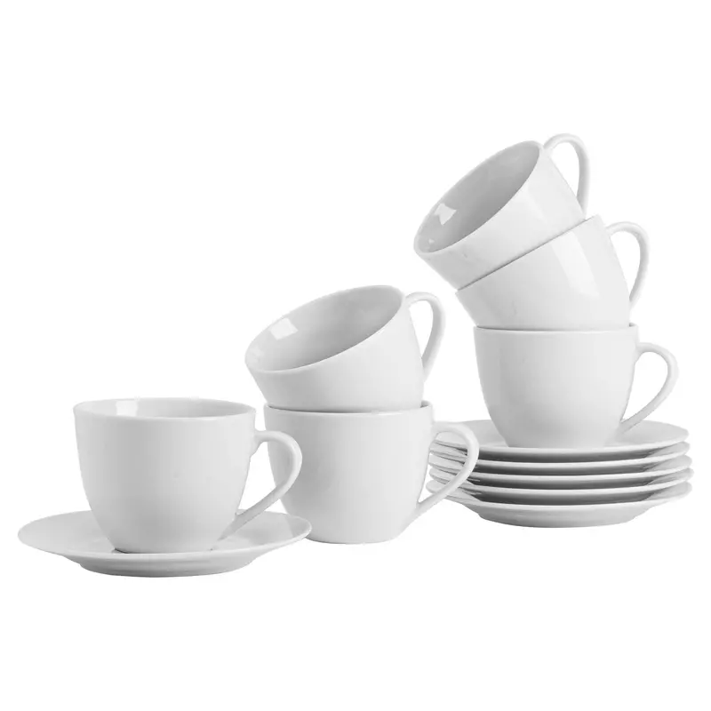 320Ml Contemporary White Cappuccino Cups With Saucers (6 Sets) 1