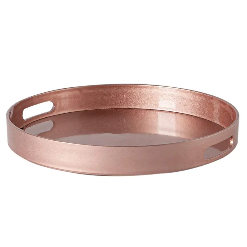 33Cm Rose Gold Lacquered Round Tray 1