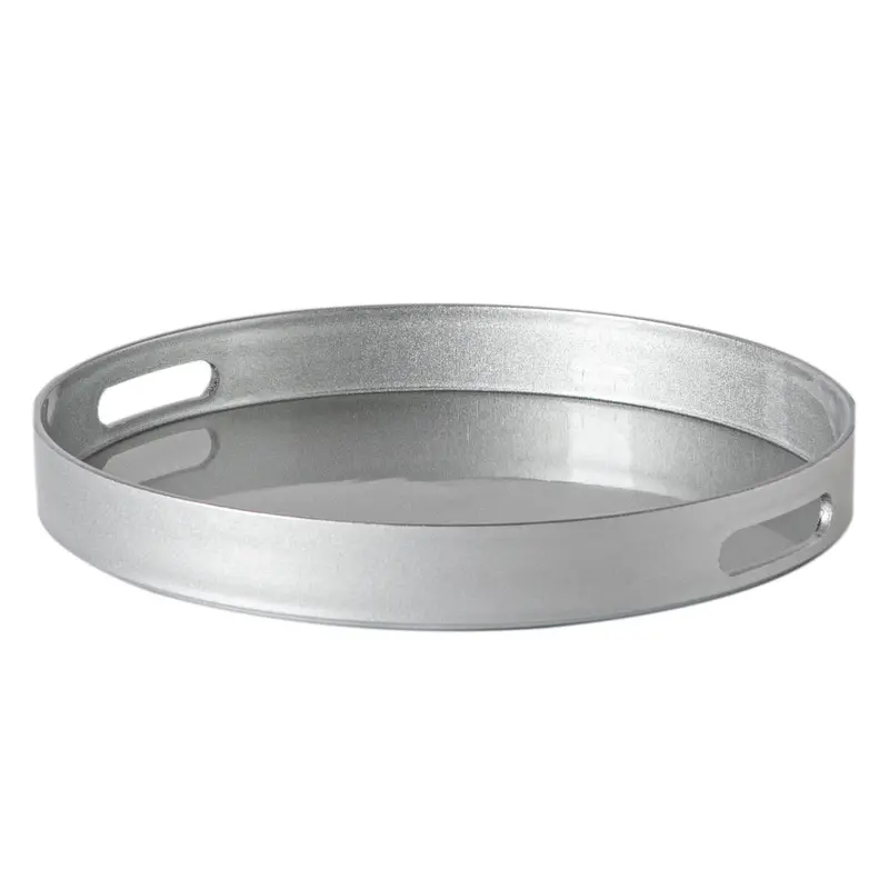 33Cm Silver Metallic Round Lacquer Tray 1