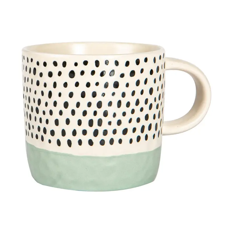385Ml Blue Portuguese Stoneware Coffee Mug – Spot Pattern & Colour-Block Rim 1