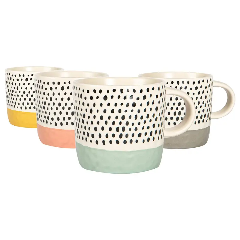 385Ml Colour-Blocked Portuguese Stoneware Coffee Mugs – Set Of 4 1