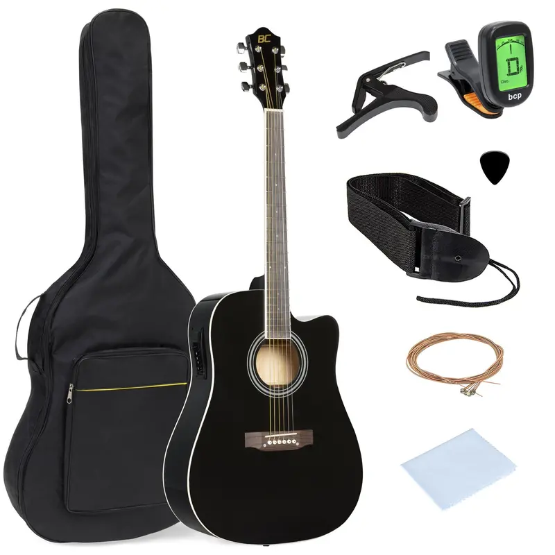41-Inch Acoustic-Electric Cutaway Guitar Bundle With Capo, Tuner, And Carry Bag 3