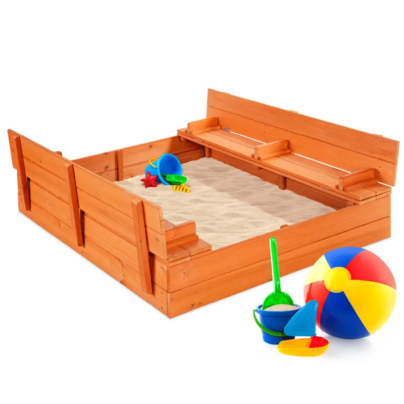 47-Inch Cedar Sandbox For Kids With Sand Sieve And Dual Benches 1