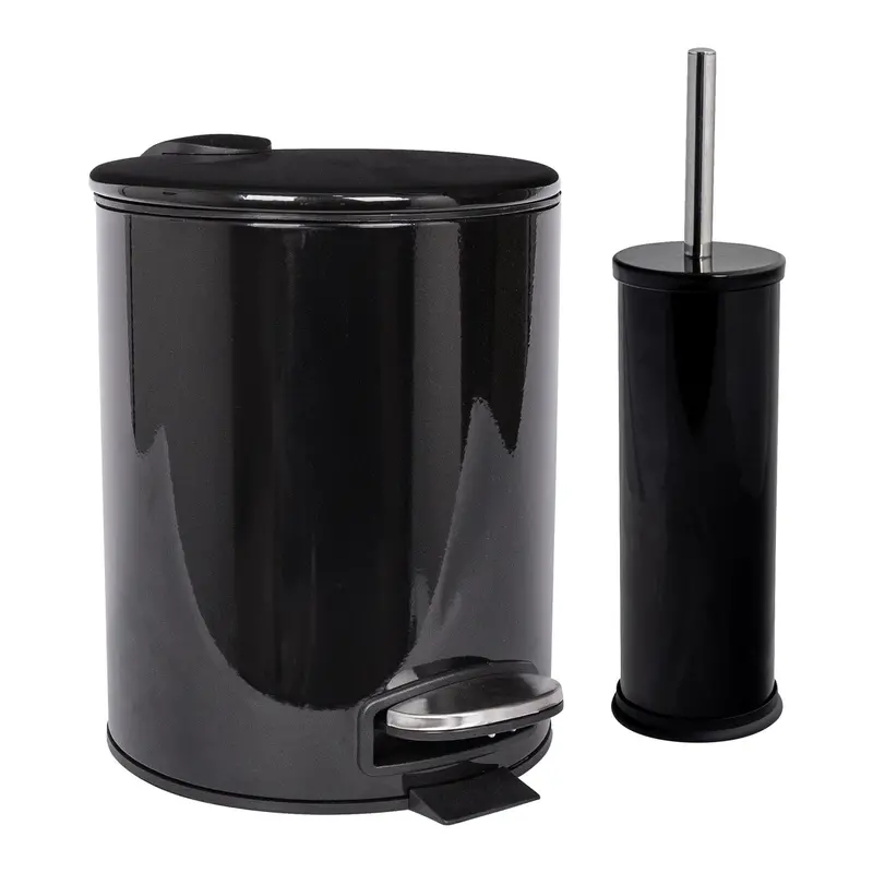 5-Litre Black Stainless Steel Pedal Bin & Toilet Brush Combo (2-Piece) 1