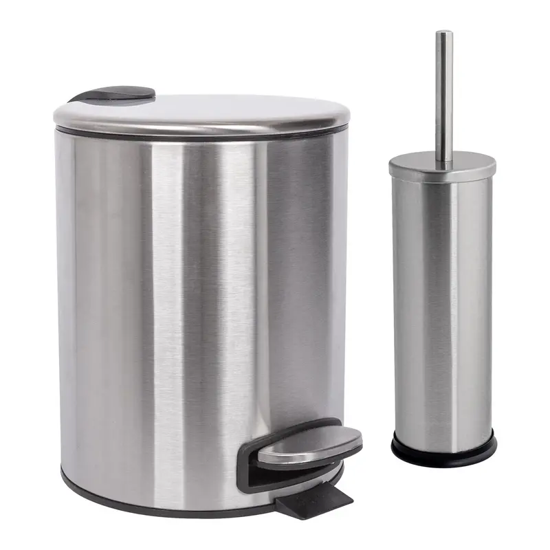 5-Litre Brushed Stainless Steel Pedal Bin & Toilet Brush Combo (2-Piece) 1