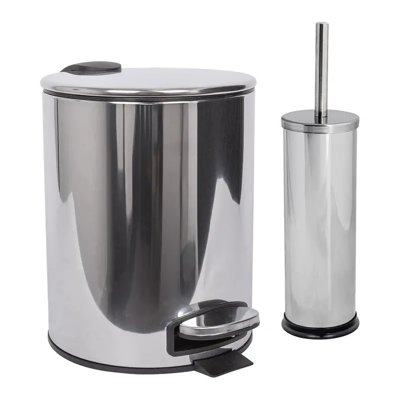 5-Litre Chrome-Finish Stainless Steel Pedal Bin & Toilet Brush Combo (2-Piece) 1
