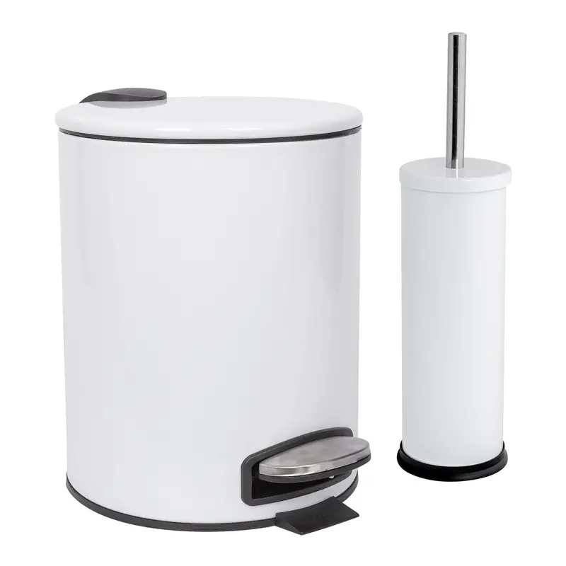 5-Litre White Stainless Steel Pedal Bin & Toilet Brush Combo (2-Piece) 1
