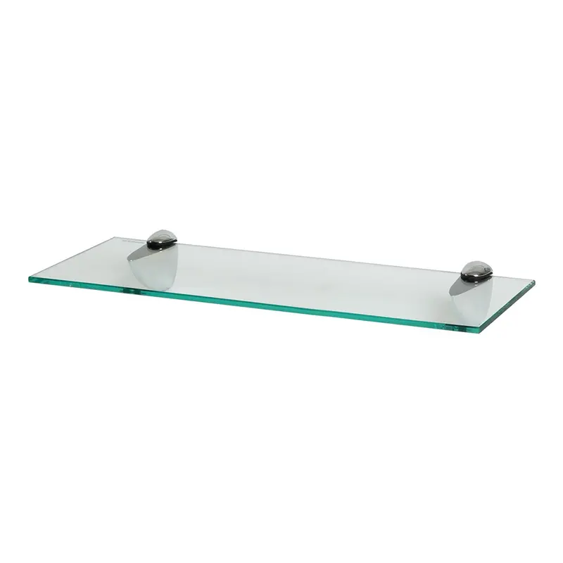 50Cm Rectangular Tempered Glass Shelf With Polished Chrome Mounts 1