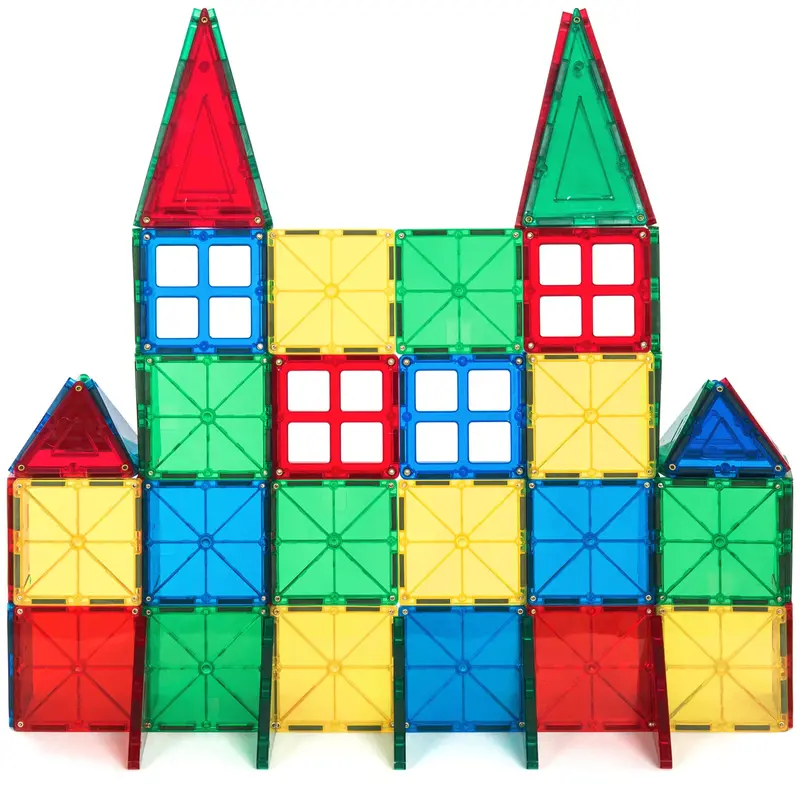 60-Piece Magnetic Building Tile Set For Kids With Portable Carrying Case 1