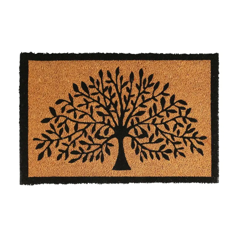 60Cm × 40Cm Black Tree Of Life Natural Coir Doormat 1