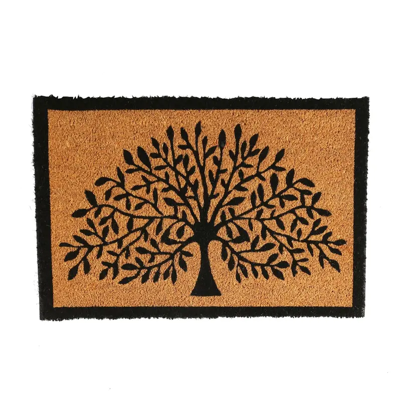 60Cm X 40Cm Natural Coir Door Mat Featuring Tree Of Life Design 1