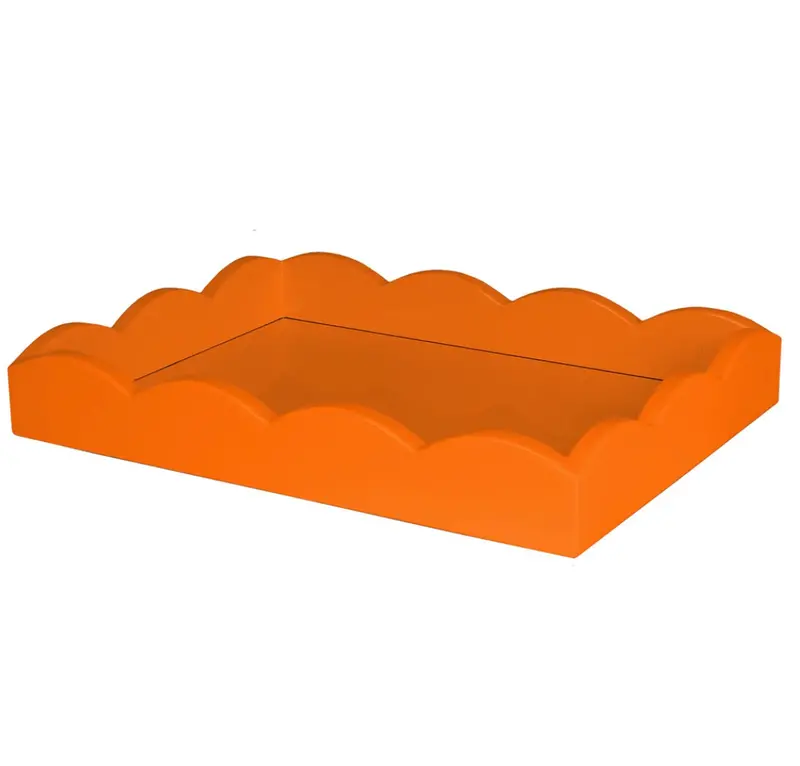Addison Ross Small Scallop Edge Lacquered Tray – Orange, 11" × 8" 1