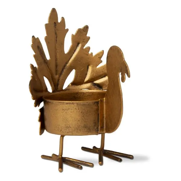 Antique Gold Turkey Leaf Tealight Holder – Thanksgiving Table Accent (4" X 3") 1