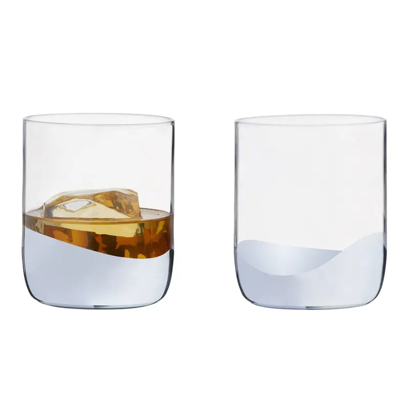 Anton Studio Wave Silver Double Old Fashioned Glasses – Set Of 2 Cocktail Tumblers 1