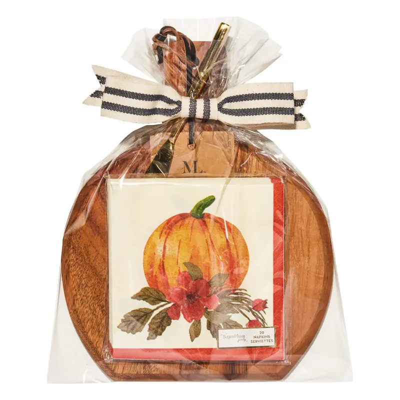 Autumn Foliage Mini Acacia Wood Board & Napkin Gift Set – 9" X 8" 1