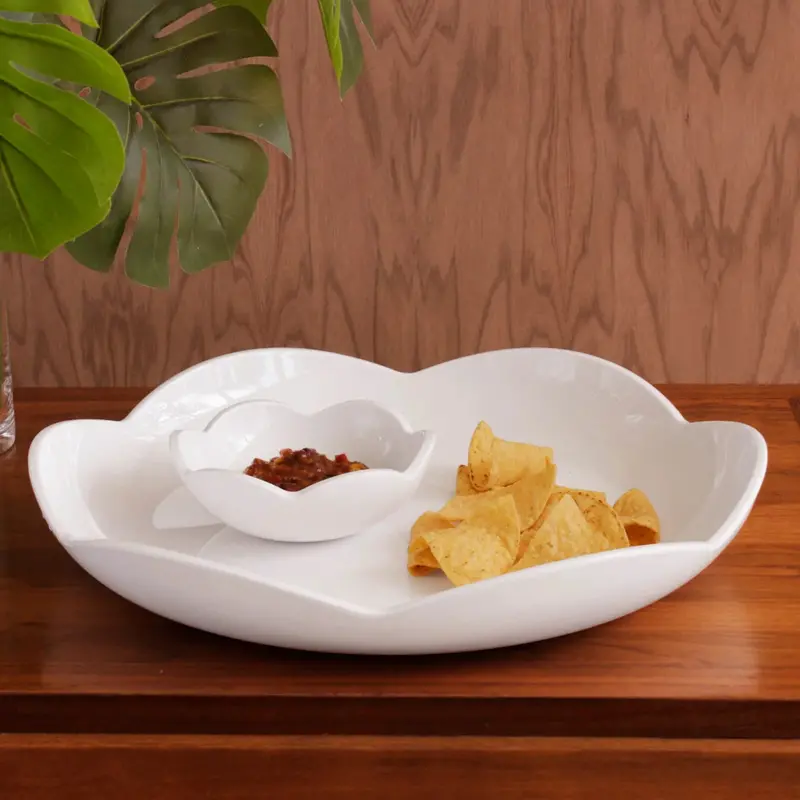 Beatriz Ball Vida Amelia Round Platter With Integrated Mini Dip Bowl – Melamine Entertaining Set 1