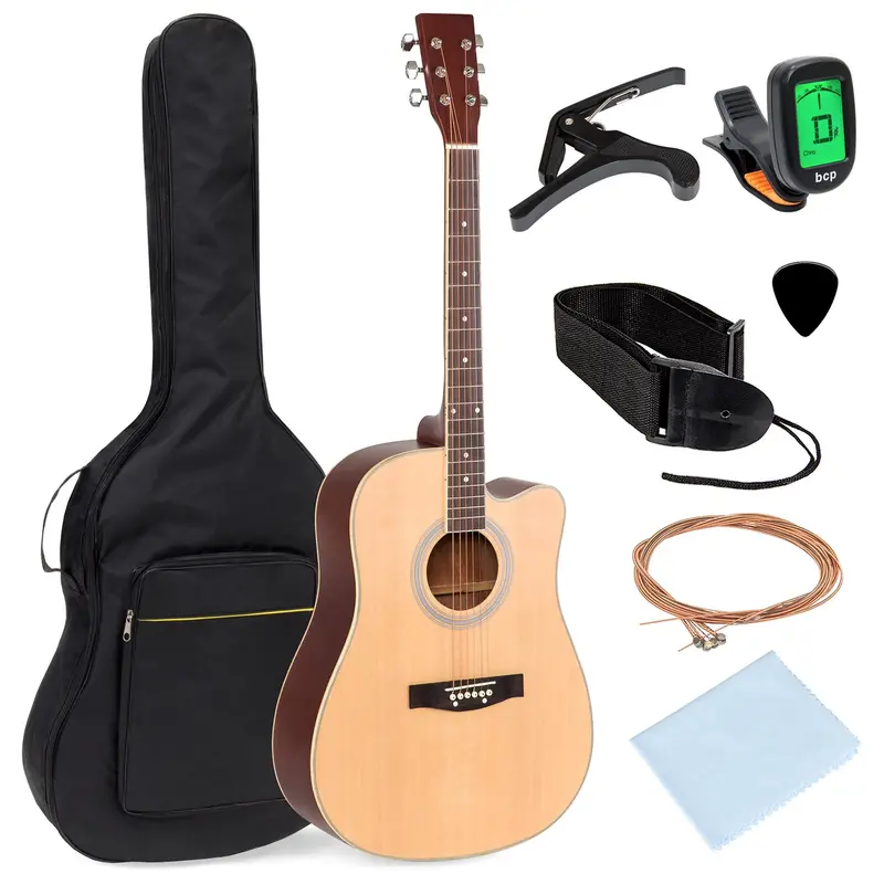 Beginner Acoustic Guitar Bundle — 41-Inch Cutaway, Gig Bag, Capo, And Digital Tuner 4
