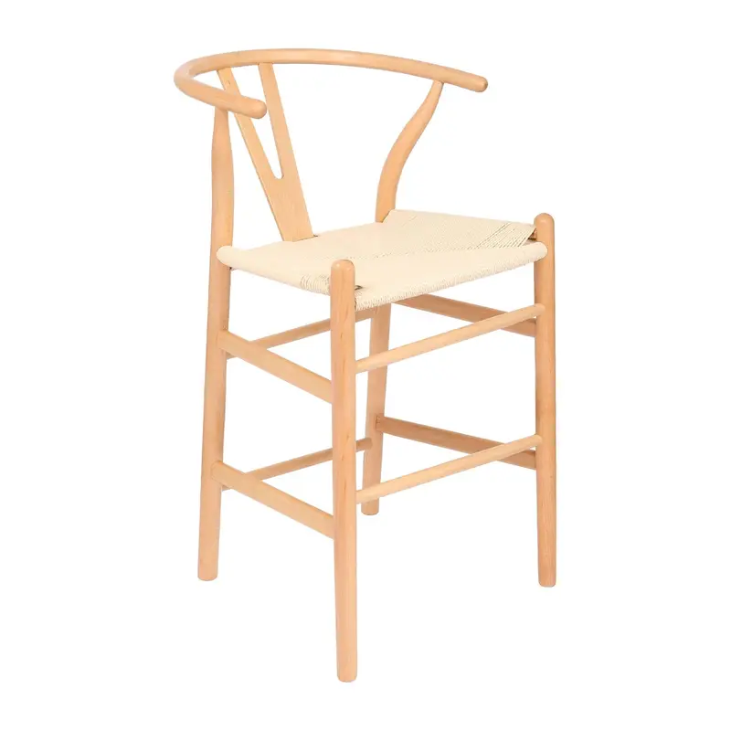 Beige Wooden Wishbone-Style Bar Stool 1