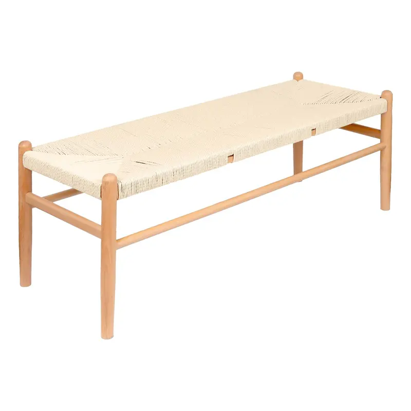 Beige Wooden Wishbone-Style Dining Bench 1