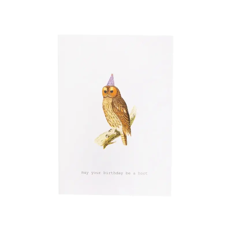 'Birthday Hoot' Glitter Card – 3.5" × 5" Whimsical Owl-Themed Birthday Greeting 1