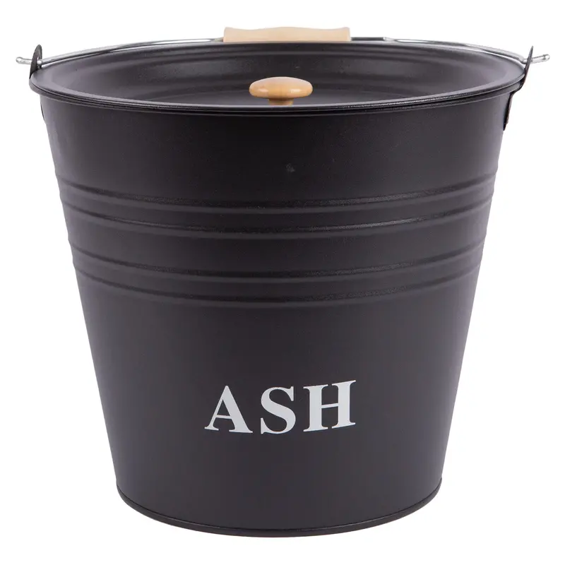 Black 12-Litre Cast Iron Ash Bucket With Secure Lid 1