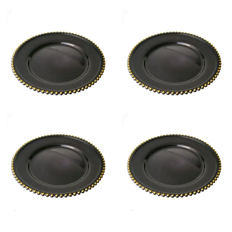 Black Charger Plates With Gold Beaded Edge (Set Of 4) 1