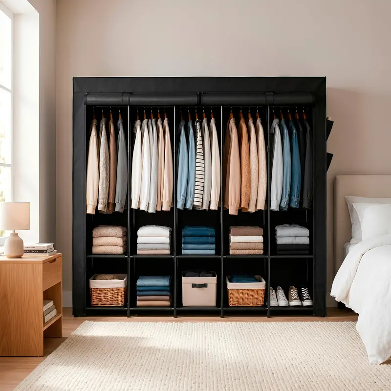Black Fabric Portable Wardrobe – 211Cm Height, Lightweight Closet Solution 1