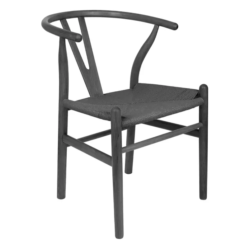 Black Wooden Wishbone Dining Chair With Black Woven Seat 1