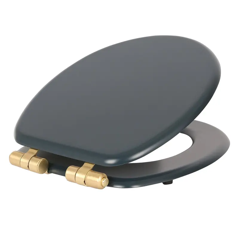 Blue And Gold Wooden Soft-Close Toilet Seat – Stylish Bathroom Upgrade 1